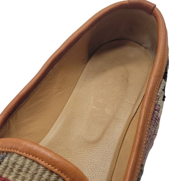 Handmade Turkish Kilim Rug Loafers With Leather Soles & Insides size 40 US 9 - Picture 7 of 16